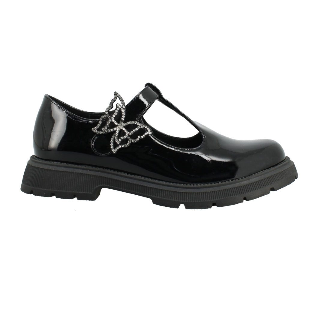 IQKIDS 19.ELPINIKI-195 Μαύρο Λουστρίνι Loafer Με Μπαρέτα