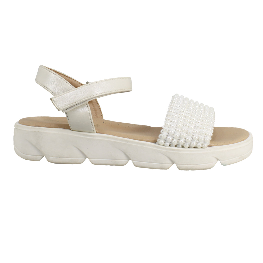 IQKIDS 19.PEARL-200 Λευκό Πέδιλο Για Κορίτσια Με Πέρλες