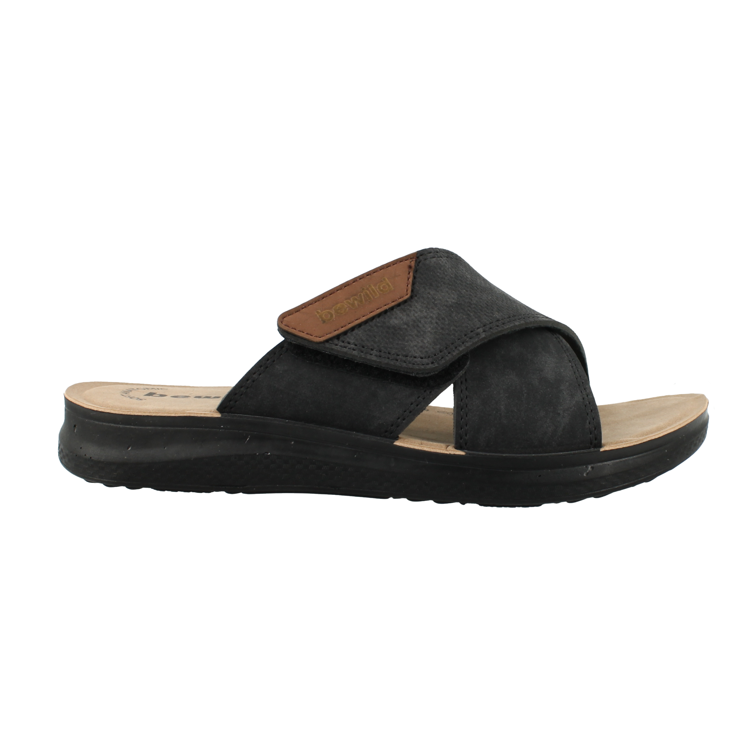 BEWILD 56.S698-4861 Μαύρη Ανδρική Παντόφλα Με Αυτοκόλητο