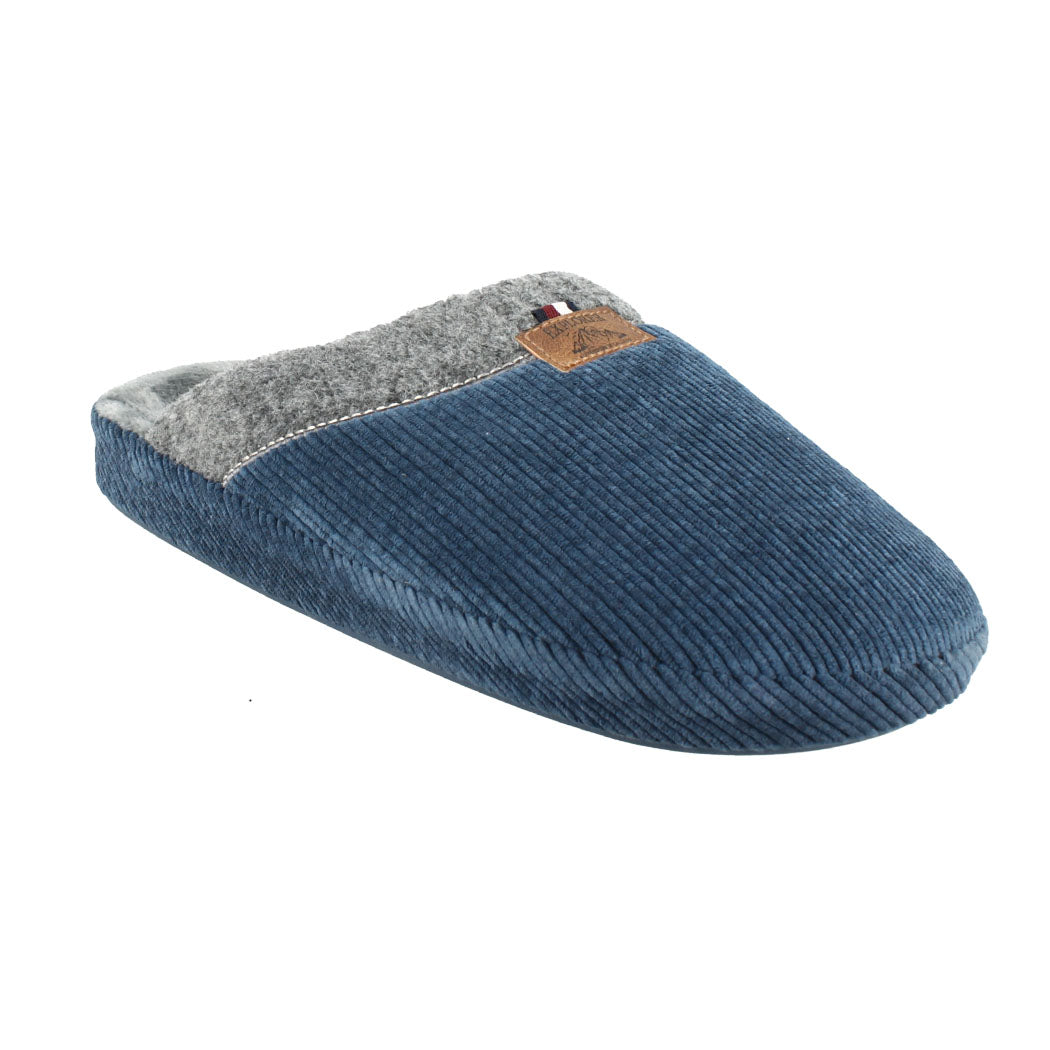 ANTRIN 49.DS-32624 Μπλε Κοτλέ Ανδρική Παντόφλα Με Τσόχινο Γιακά