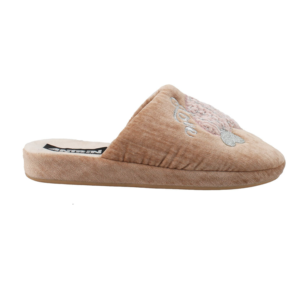 ANTRIN 49.DS-32931 Μπεζ Ανατομική Παντόφλα Γυναικεία Με Καρδιές