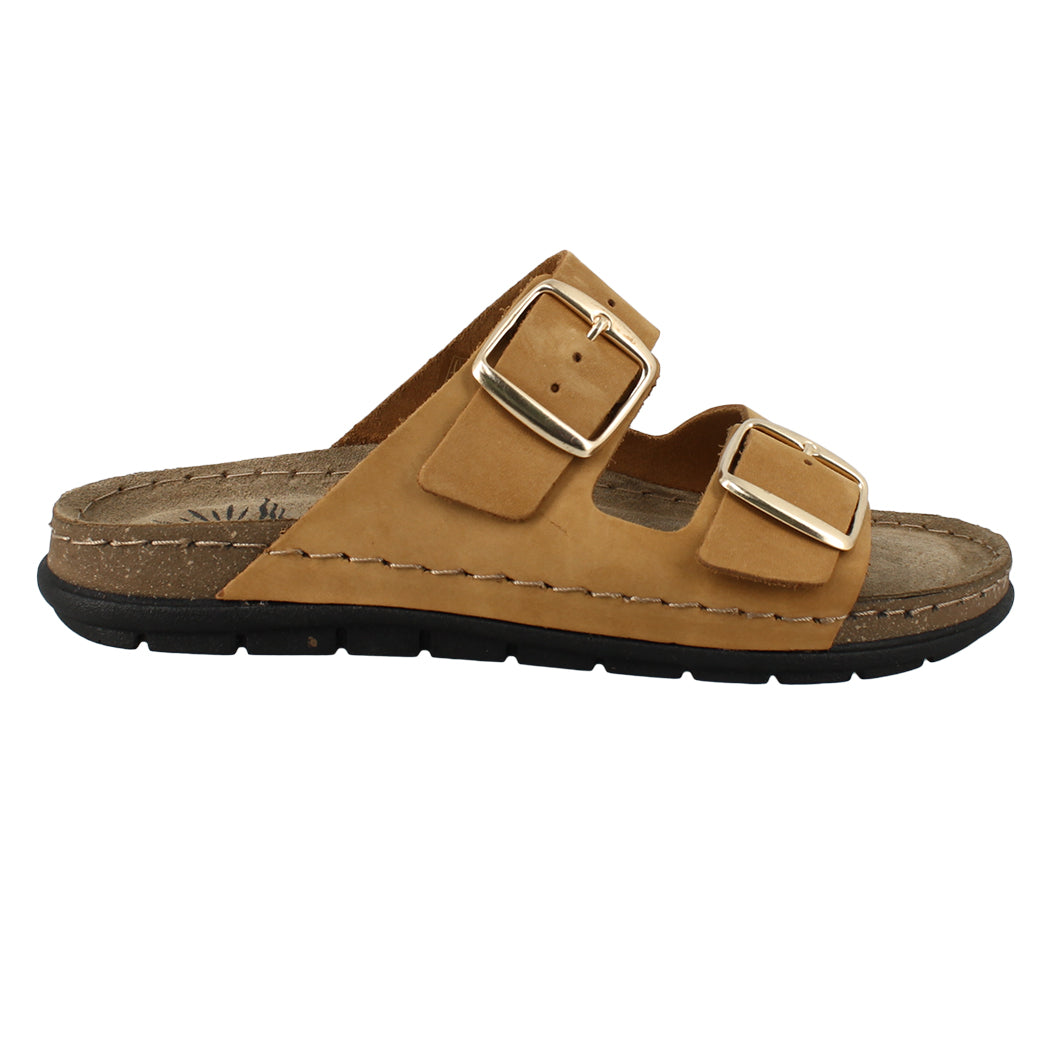 SUNNY SANDALS 51.SIENNA-50302 Κάμελ Δερμάτινο Σανδάλι Γυναικείο Με Δύο Τοκάδες