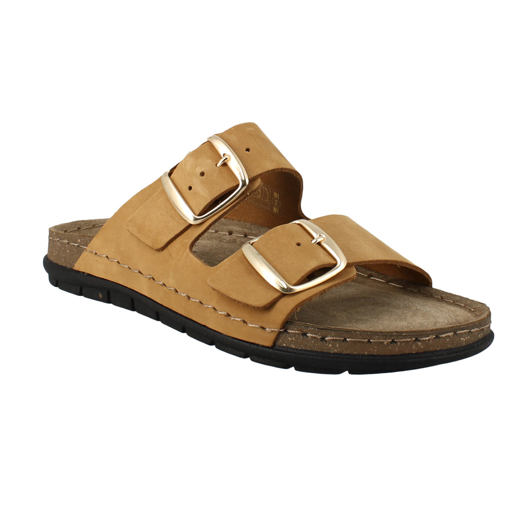 SUNNY SANDALS 51.SIENNA-50302 Κάμελ Δερμάτινο Σανδάλι Γυναικείο Με Δύο Τοκάδες