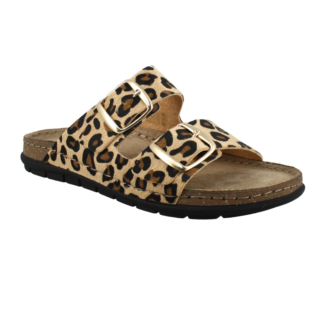 SUNNY SANDALS 51.SIENNA-50302 Λέοπάρ Δερμάτινο Σανδάλι Γυναικείο Με 2 Τοκάδες