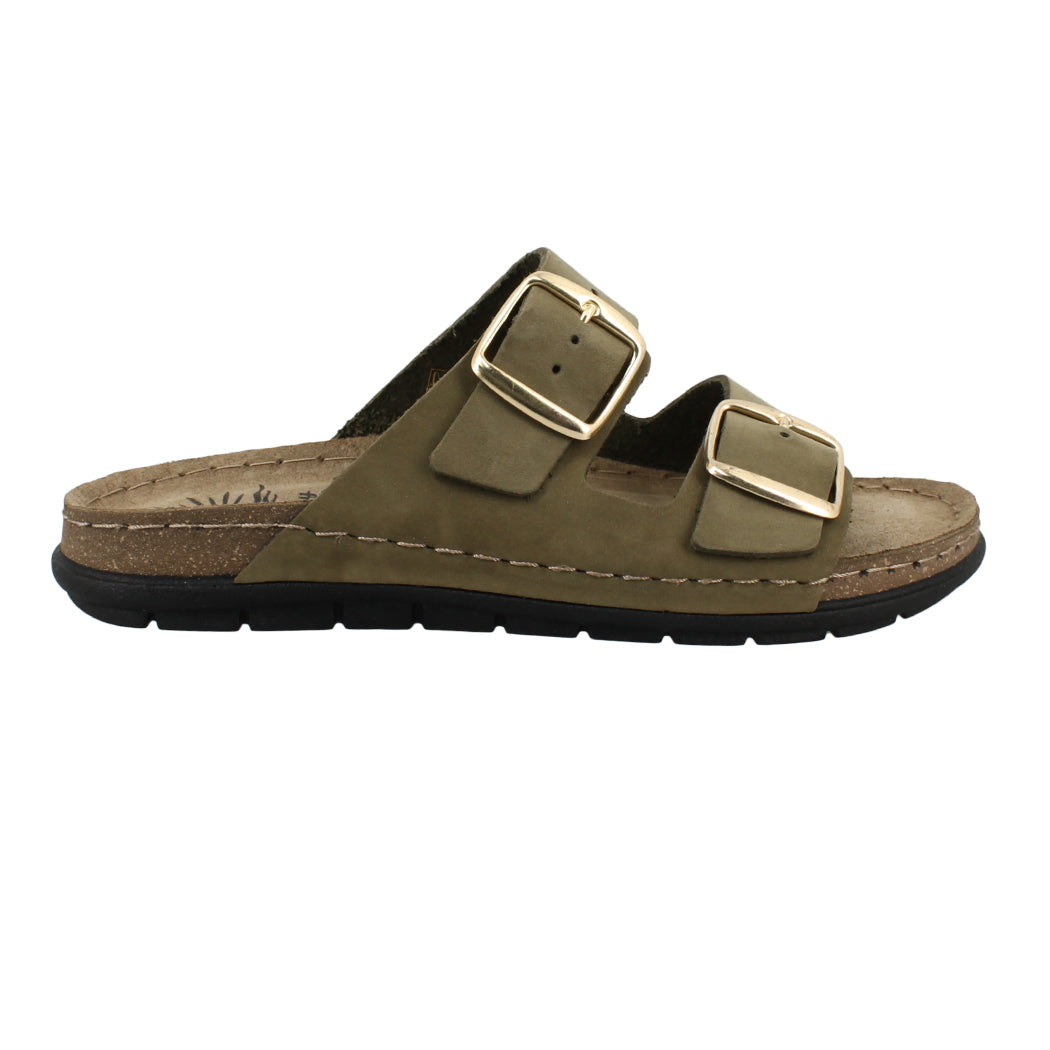 SUNNY SANDALS 51.SIENNA-50302 Λαδί Δερμάτινα Σανδάλια Γυναικεία Με Δύο Τοκάδες
