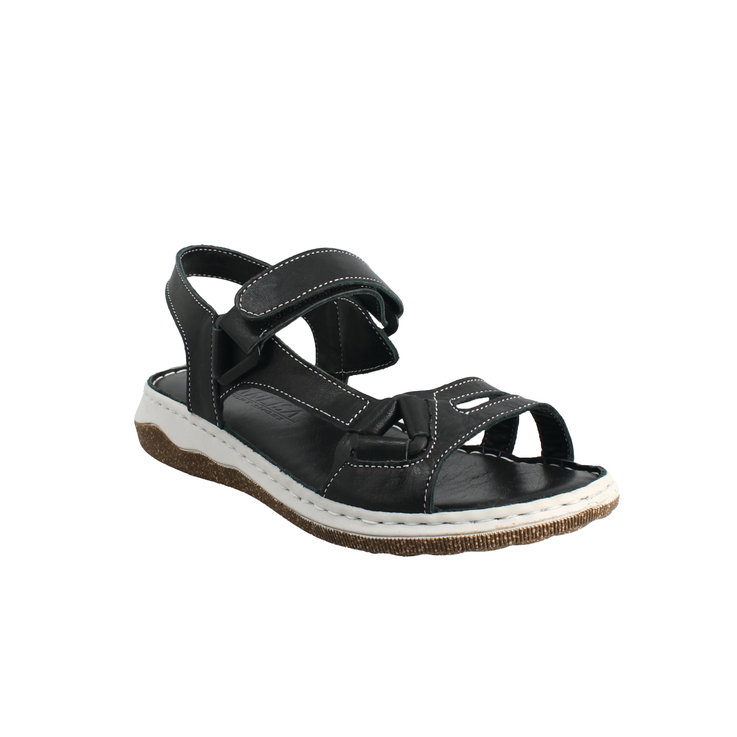MANLISA 56.S354-975 Μαύρο Δερμάτινο Πέδιλο Με Αυτοκόλητο Κούμπωμα