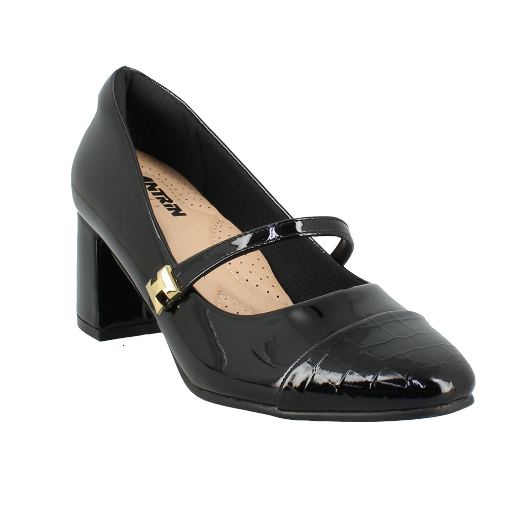 ANTRIN 76.IBIZA-195 Μαύρη Λουστρίνι Γυναικεία Γόβα Με Λουράκι