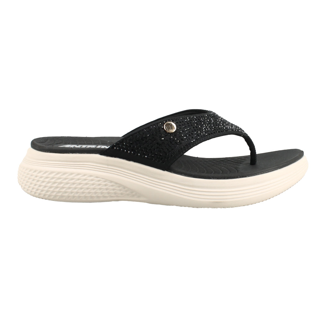 ANTRIN SOFT 81.GUAVA-200 Μαύρο Γυναικείο Δίχαλο Σανδάλι με Στρασάκια