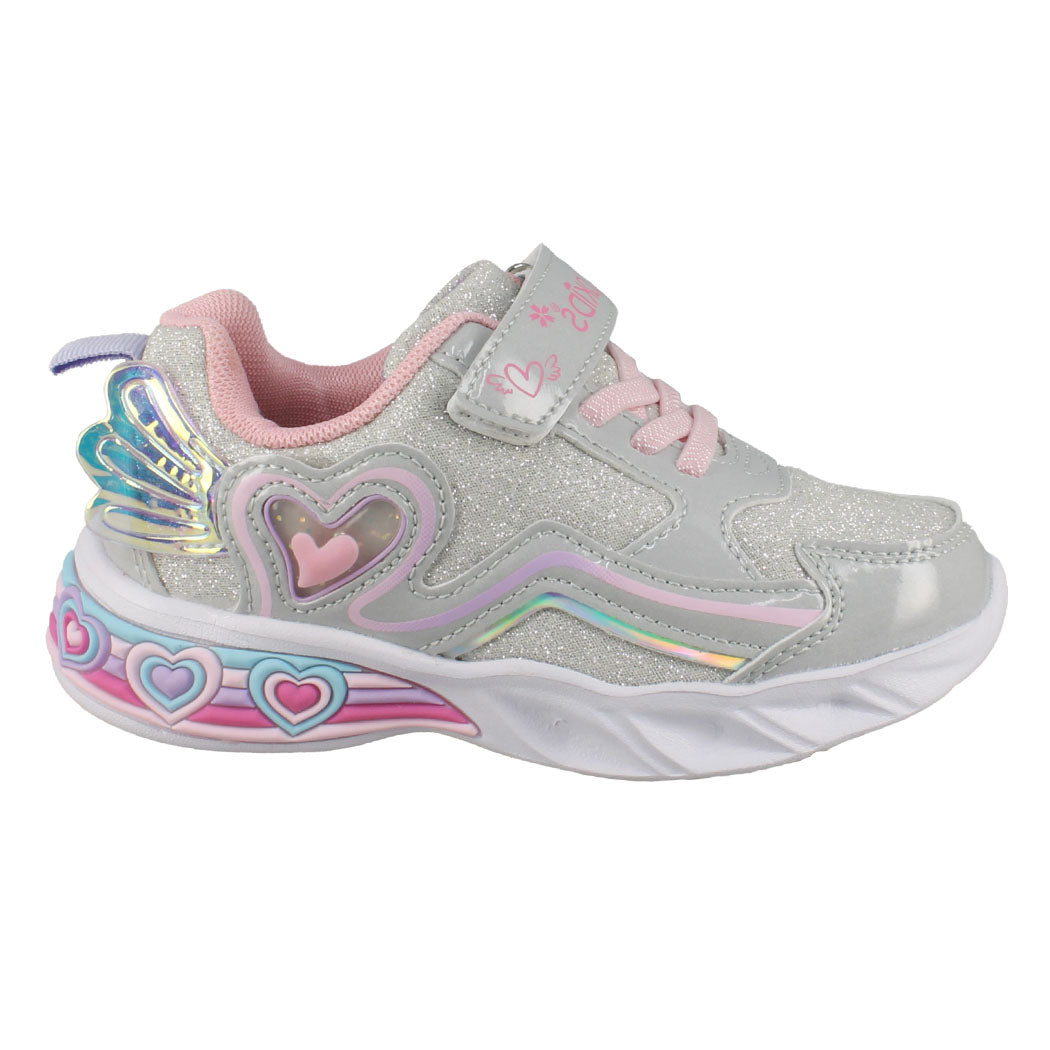 IQKIDS 92.ANGELICA-195 Ασημί Αθλητικό Με Φωτάκια Και Δερμάτινο Πάτο Για Κορίτσια