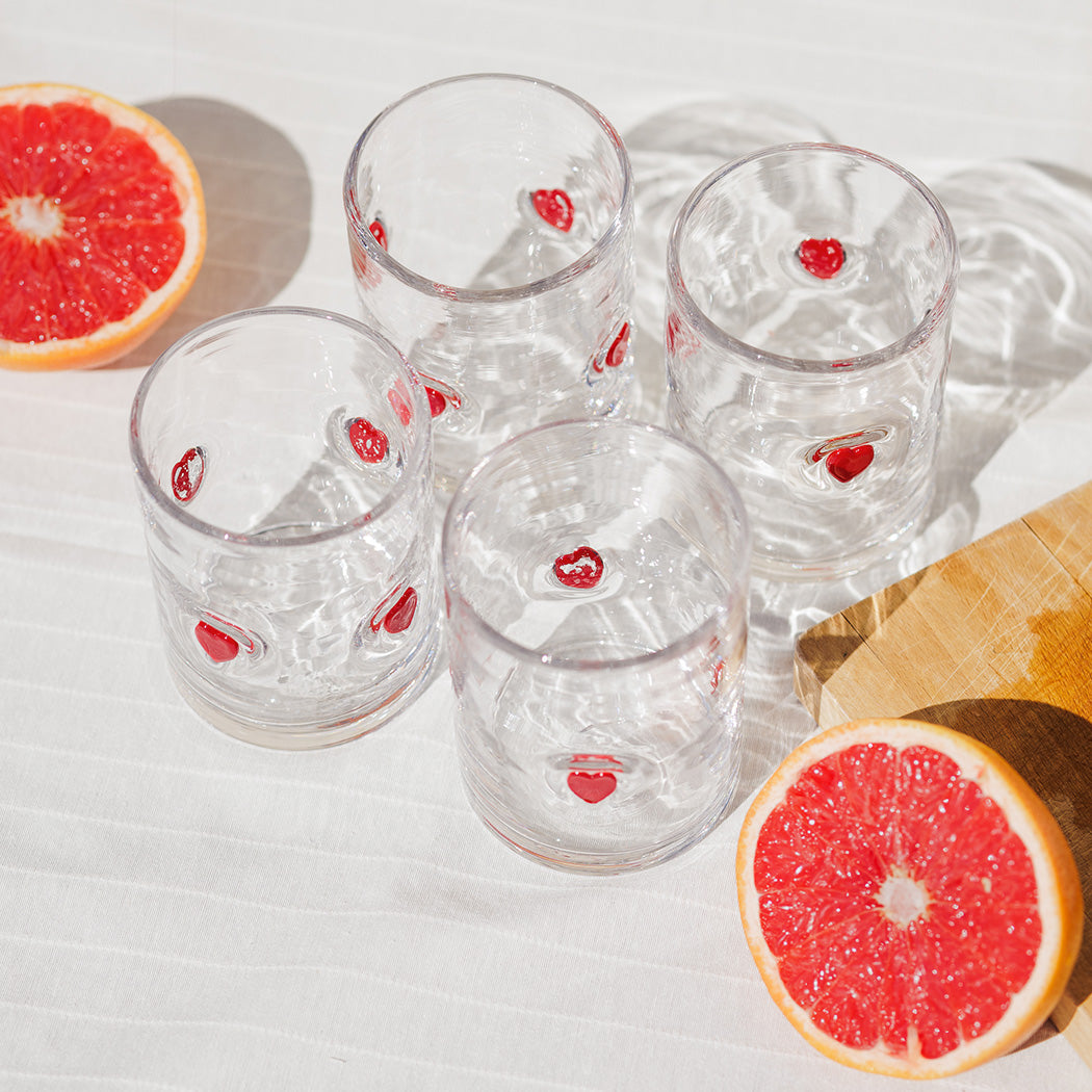 KOART| Amore Σετ 4 Γυάλινα Ποτήρια με Σχέδιο Καρδιά 420ml