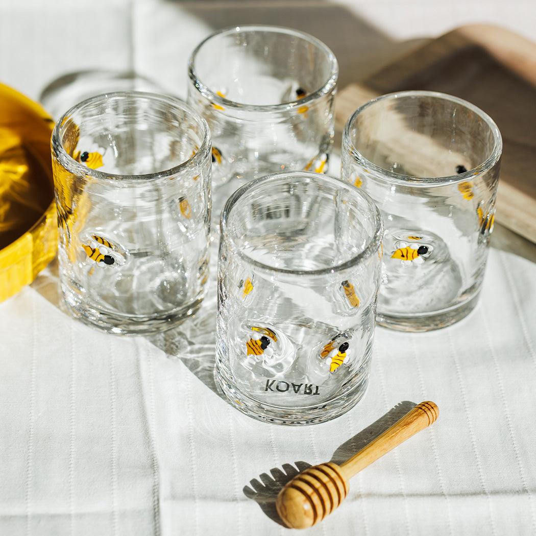 KOART| Bibi Σετ 4 Γυάλινα Ποτήρια με Σχέδιο Μέλισσα 420ml