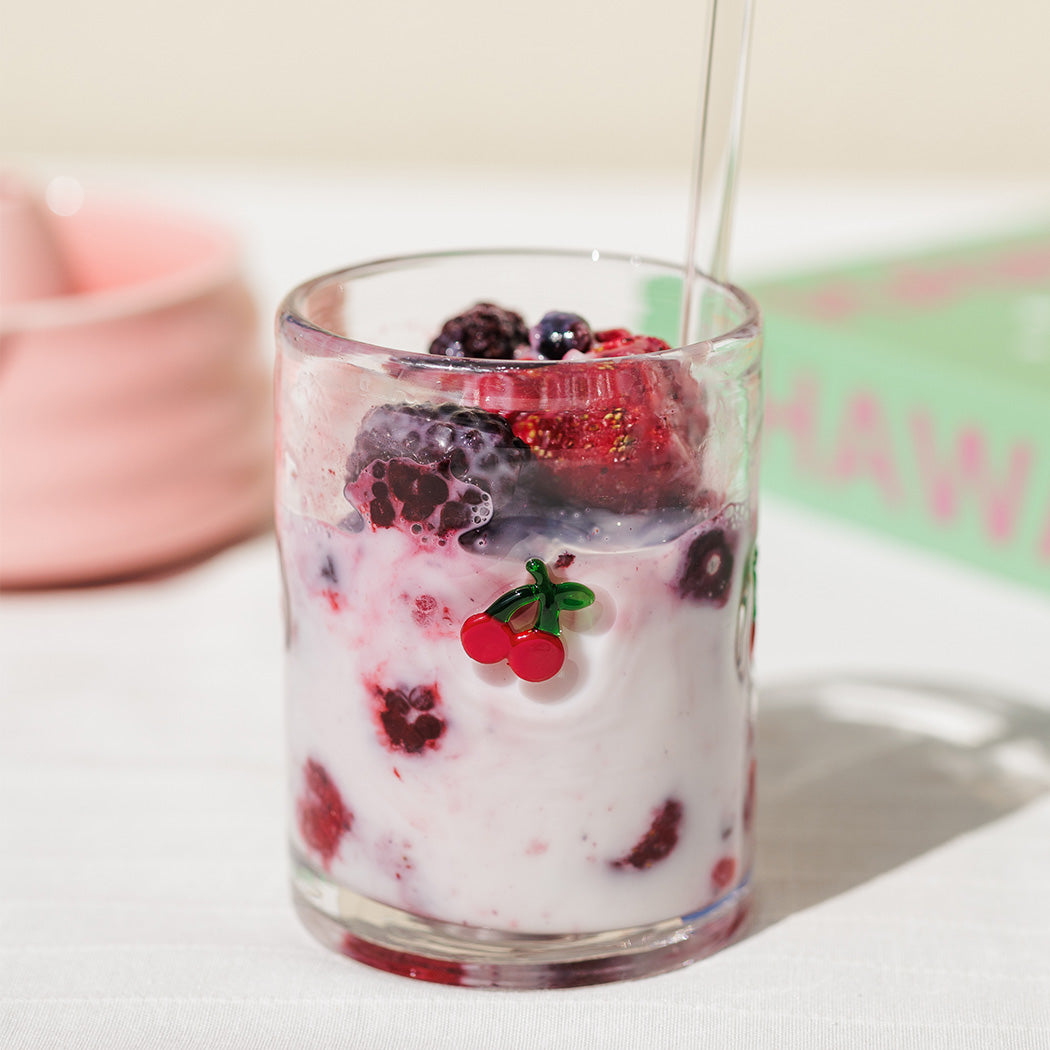 KOART| Cheri Σετ 4 Γυάλινα Ποτήρια με Σχέδιο Κεράσι 420ml