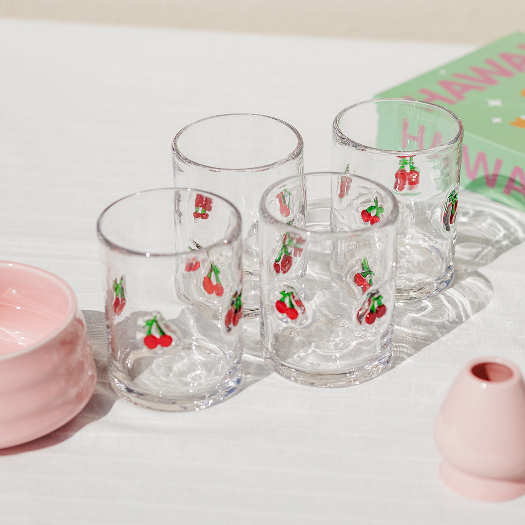 KOART| Cheri Σετ 4 Γυάλινα Ποτήρια με Σχέδιο Κεράσι 420ml
