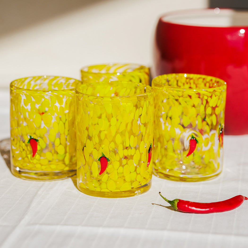 KOART| Flama Σετ 4 Γυάλινα Ποτήρια με Σχέδιο Πιπεριά 420ml
