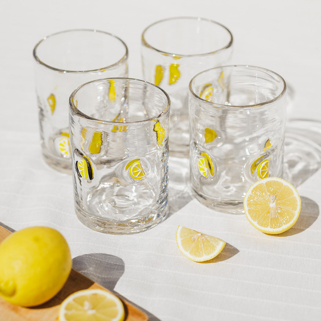 KOART| Limou Σετ 4 Γυάλινα Ποτήρια με Σχέδιο Λεμόνι 420ml