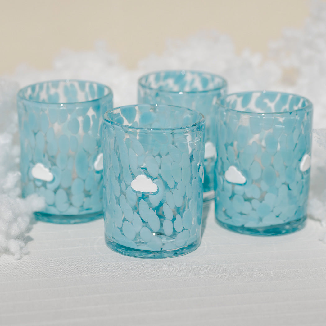KOART| Nefi Σετ 4 Γαλάζια Γυάλινα Ποτήρια με Σχέδιο Σύννεφο 420ml