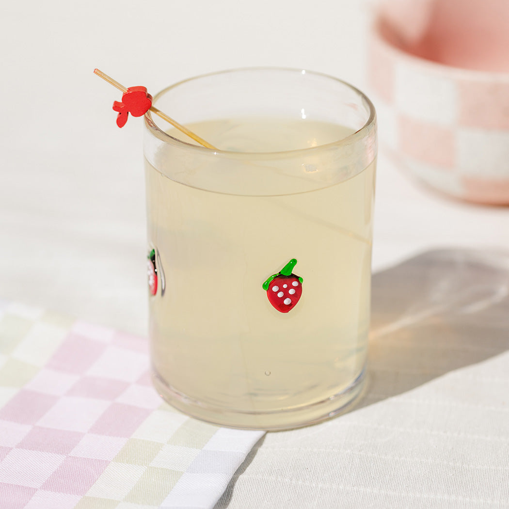 KOART| Rubi Σετ 4 Γυάλινα Ποτήρια με Σχέδιο Φράουλα 420ml