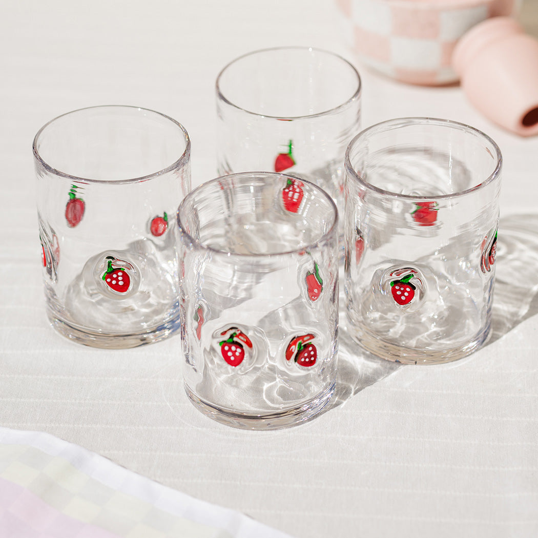 KOART| Rubi Σετ 4 Γυάλινα Ποτήρια με Σχέδιο Φράουλα 420ml