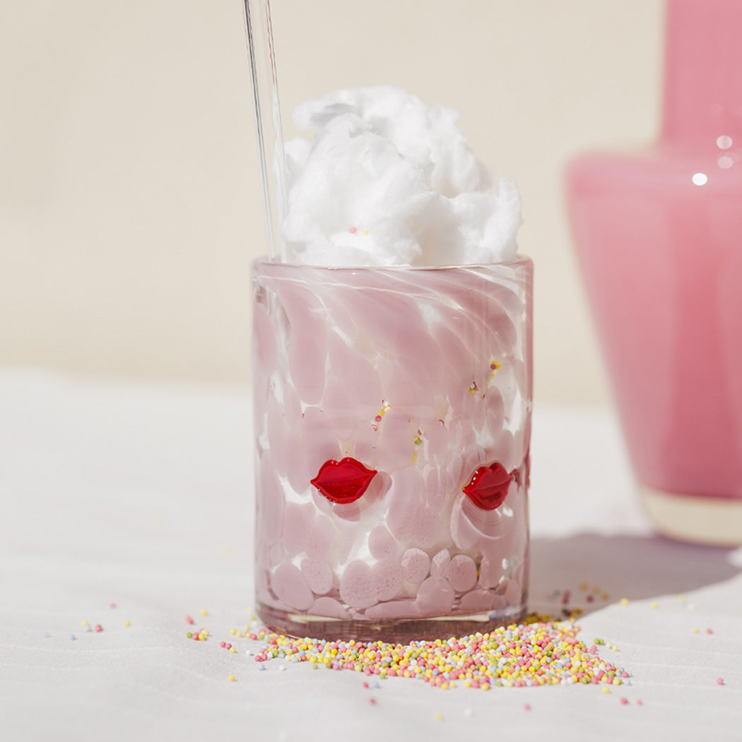 KOART| Smooch Σετ 4 Ροζ Γυάλινα Ποτήρια με Σχέδιο Χείλη 420ml