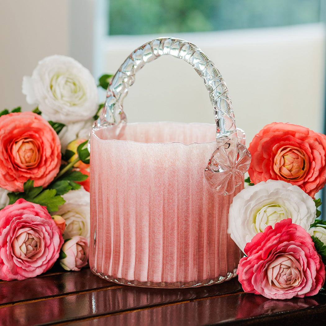 KOART| Dina Ροζ Γυάλινο Ανθοδοχείο σε σχήμα Καλαθιού 25 cm