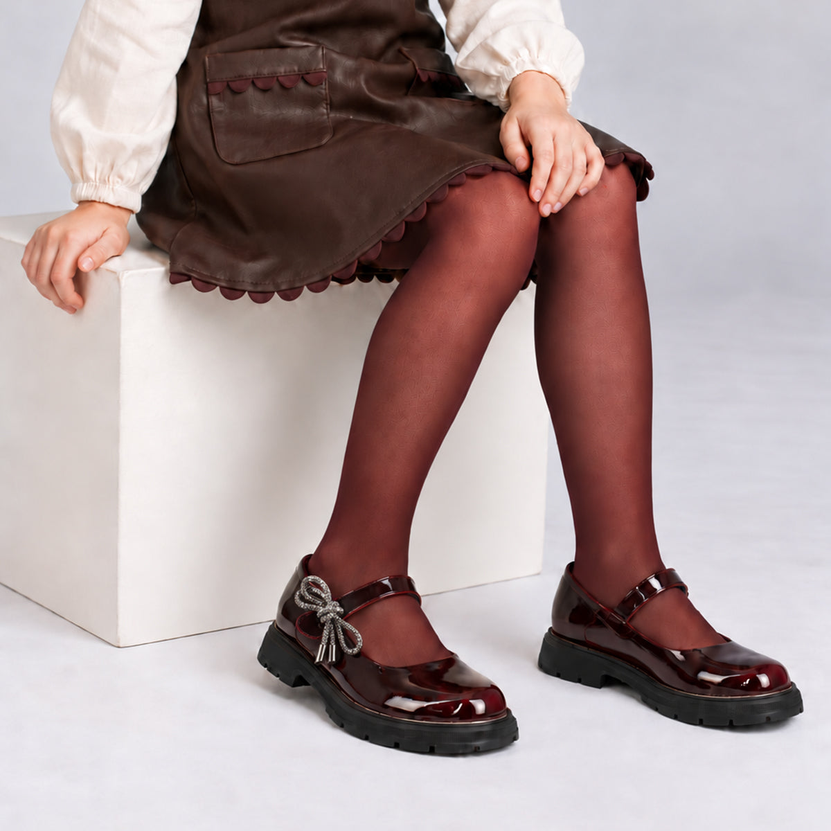 IQKIDS 18.MARILISA-205 Μπορντό Loafer Για Κορίτσια Με Μπαρέτα