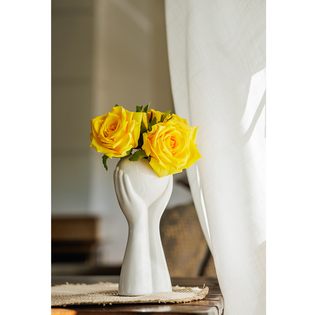 KOART| Rosetta Κίτρινο Τεχνητό μπουκέτο με τριαντάφυλλα Real Touch 21 εκ. 6 τμχ.