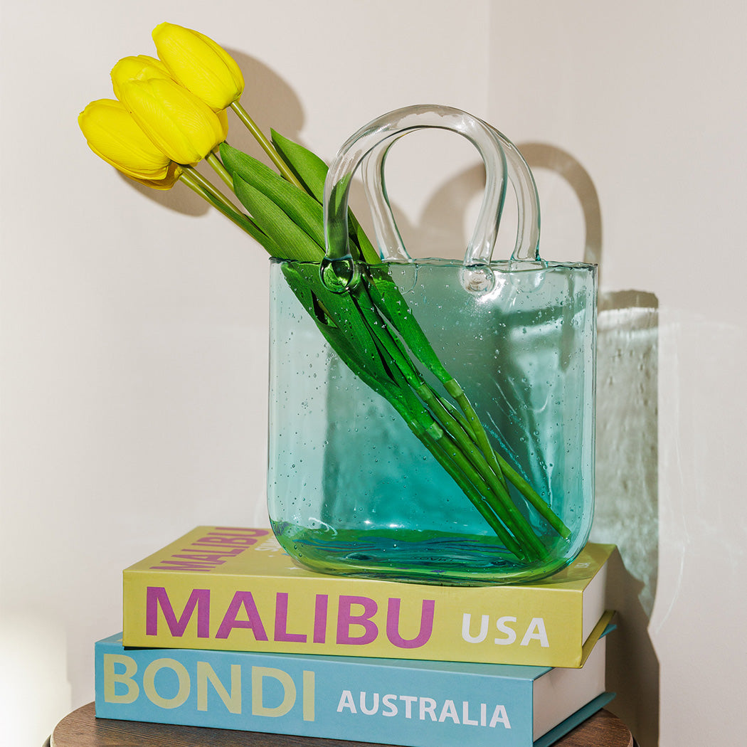 KOART| Sophia Μπλε Γυάλινο Βάζο σε σχήμα Τσάντας 19.5X9X27 CM