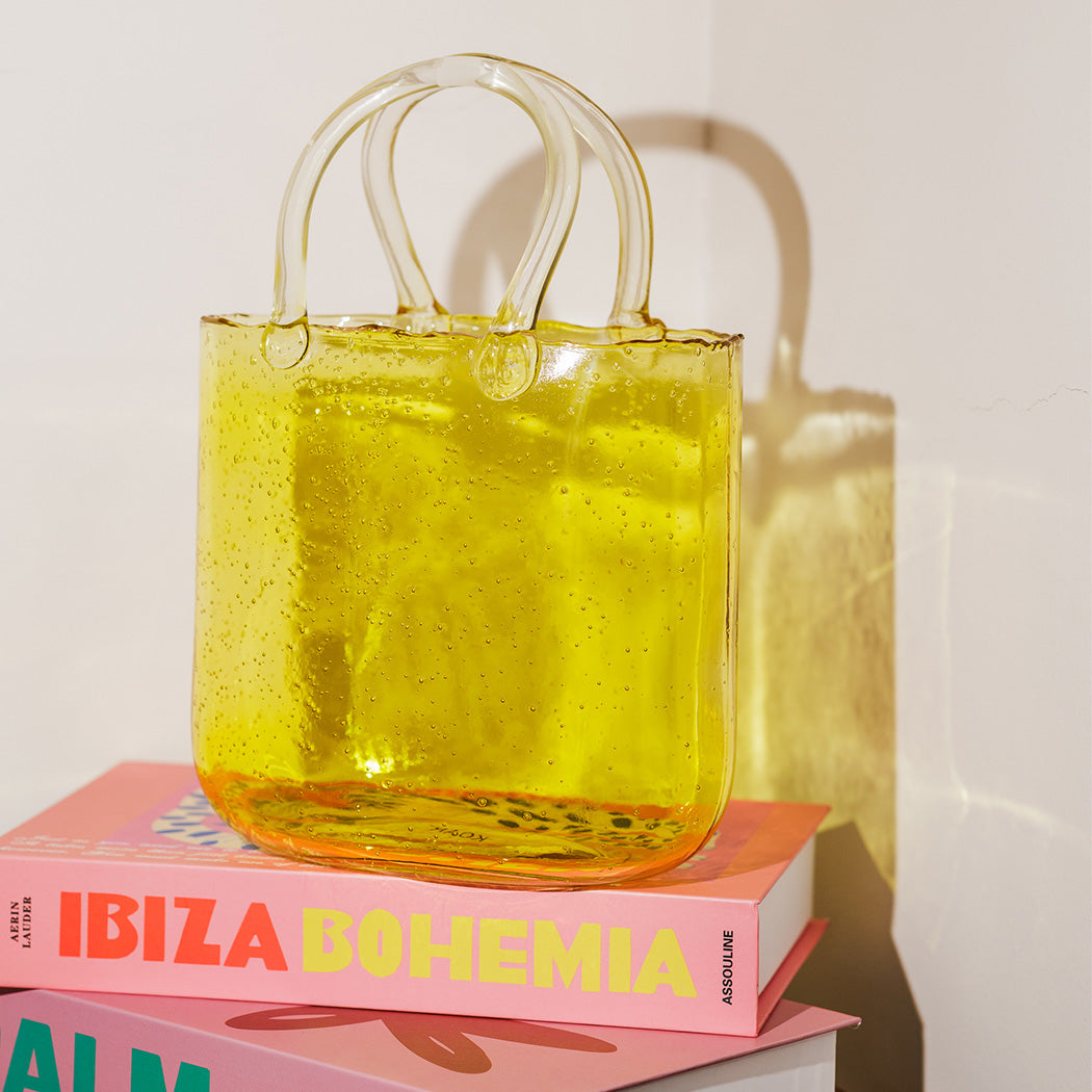 KOART| Sophia Κίτρινο Γυάλινο Βάζο σε σχήμα Τσάντας 19.5X9X27 CM