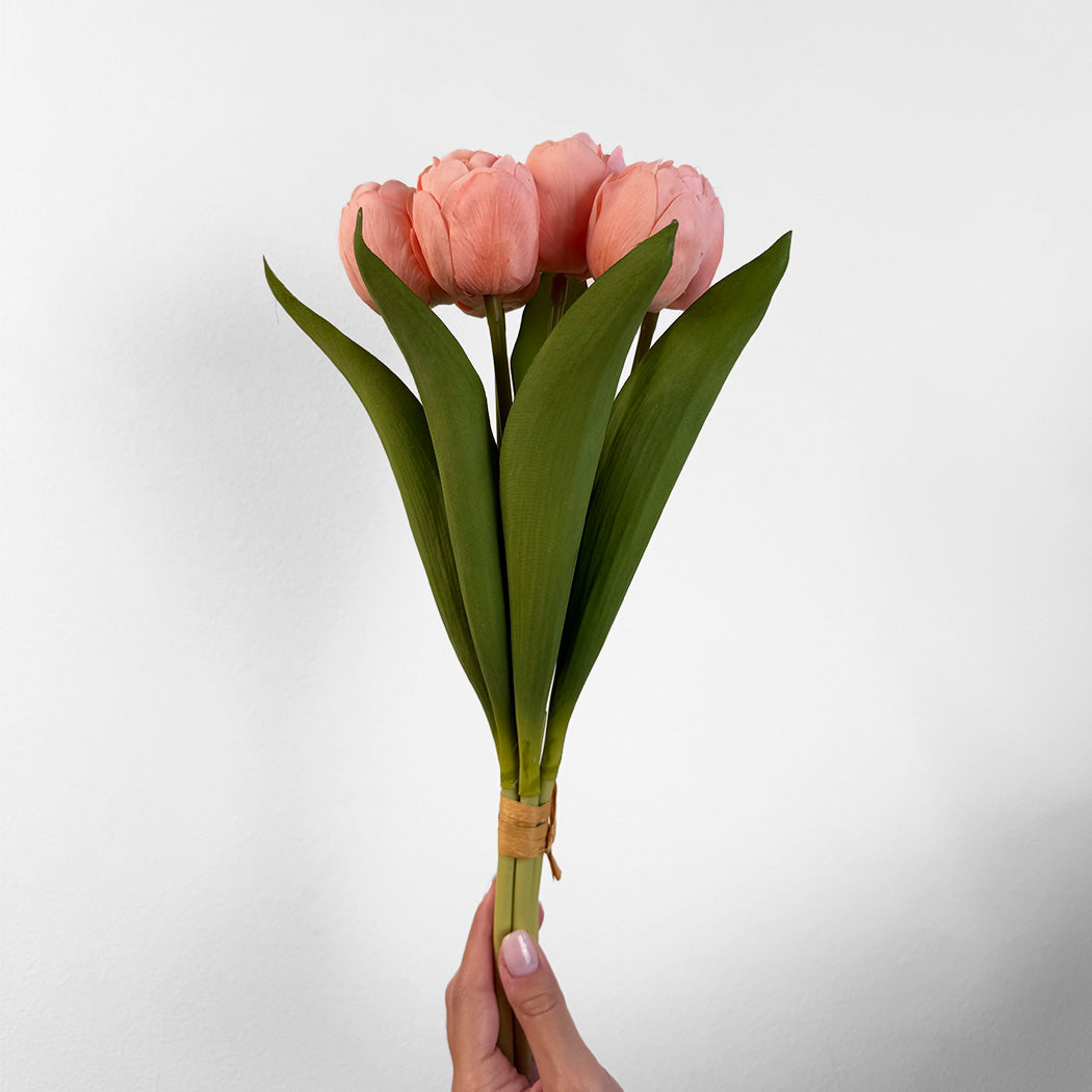 KOART| Tulina Ροζ Τεχνητό Μπουκέτο με Τουλίππες Real Touch εκ. 6 τμχ.